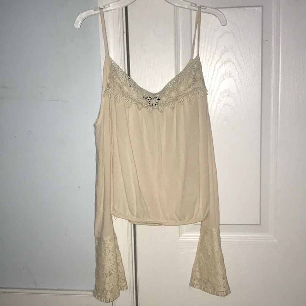 off the shoulder cream long sleeve shirt with lace